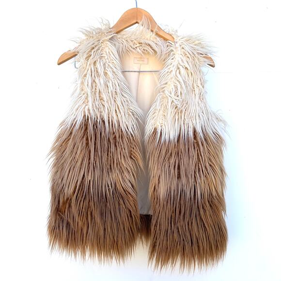 Mother Boxy Jacket Faux Fur Vest Ombre Neutral Tan Tri Color XS Boho Festival - Picture 2 of 8